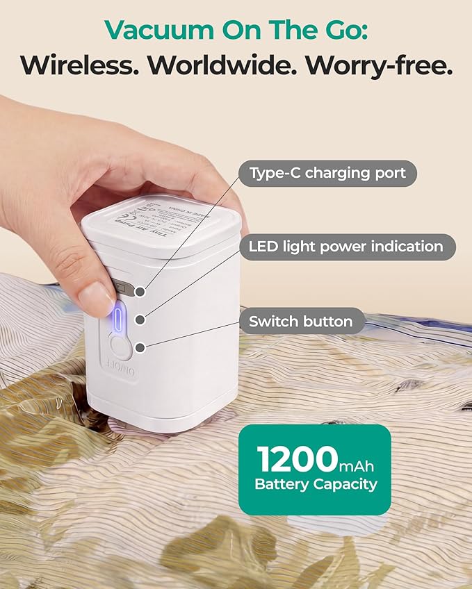 BAGSMART Vacuum for Travel with Rechargeable Air Pump, Portable Space Saver Bags for Travel & Home, Vacuum Compression Seal Bag for Clothing, Blanket, 21 Pack Multicolor