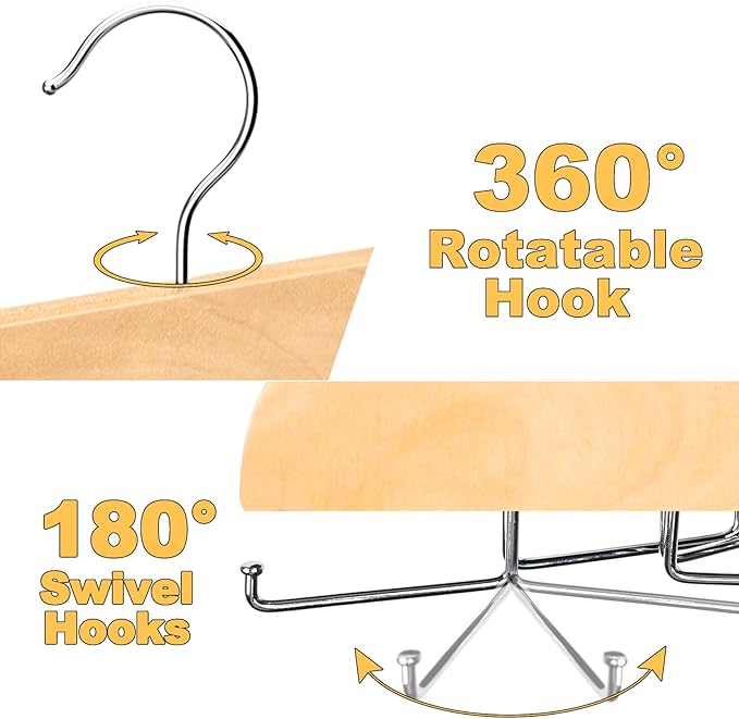 Tank Top Hanger with Premium Wood, 24 Large Capacity, Space Saving,360 Degree Rotating, Foldable Metal Hooks, Tank Tops