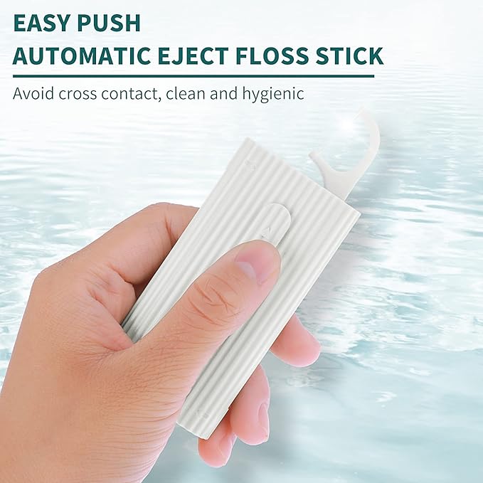 WLLHYF Portable Dental Floss Case Automatic Dental Floss Pick Organizer Case Travel Flosser Dispenser Storage Case Refillable Holder Boxes with 10 Floss Picks for Teeth Cleaning (White)