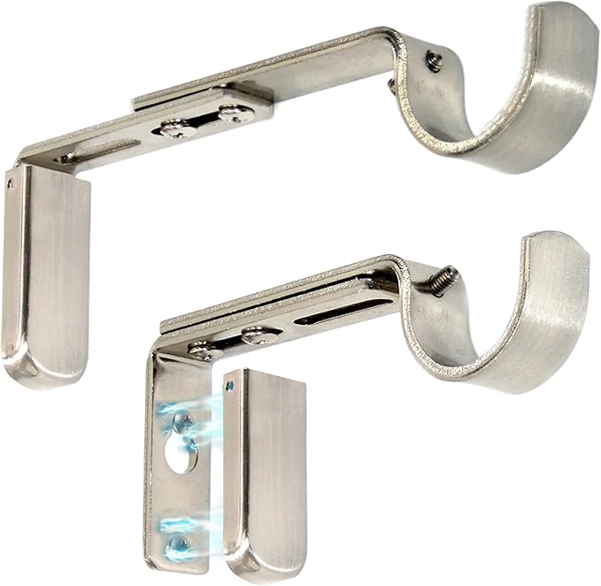 Adjustable Curtain Rod Brackets for Wall with Magnetic Cover, 5 inch Long Heavy Duty Curtain Rod Holders Extended Brackets, Window Hardware Holders Adjustable Mounting Support Brushed Nickel Set of 2