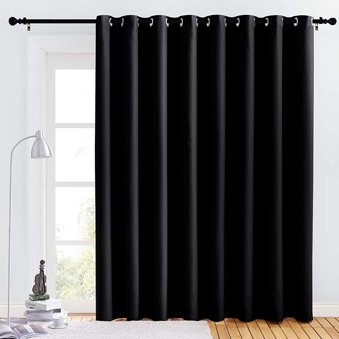 NICETOWN Light Reducing Grommet Curtain - (W120 x L102, Black, 1 Piece) Tripe Woven Textured Soft Curtain Panel for Living Room, Large Window Drape