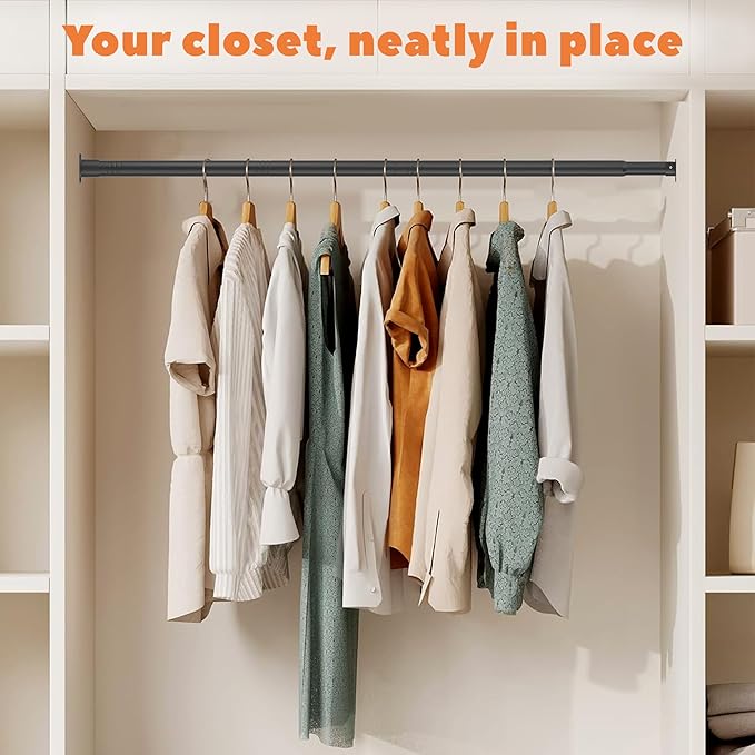 Closet Rod 50-75 Inches, Adjustable Heavy Duty Metal Black Closet Rods for Hanging Clothes 1.3 Inches Diameter for Wardrobes Laundry