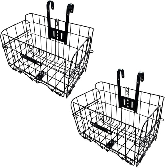 Folding Bike Front Basket Bicycle Wire Basket with Handles Easy Installation on Front Handlebar