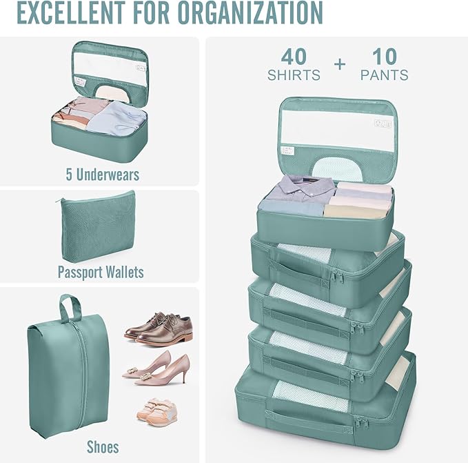 Veken 10 Set Packing Cubes for Travel Essential, Suitcase Organizer Bags in 4 Sizes, Carry-On Luggage Accessories with Large Laundry & Shoes Bag, Must-Have for Airplane, Road Trip & Camping