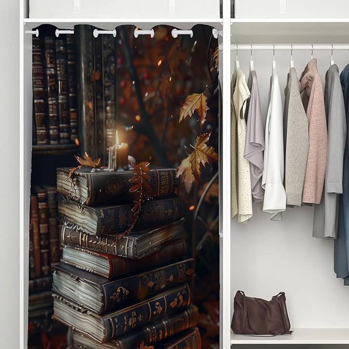Vintage Bookshelf Door Curtain for Doorway, Educational Bookcase Library Bookshelf Closet Door Cover Curtain for Kids Boys Girls Teens Room Decor, 1 Panel 42" W X 80" L