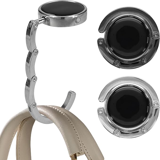 kwmobile Purse Hook for Table - Set of 2 Purse Holder - Folding Handbag Hanger - Portable Bag Holder - Bag Hooks for Desk - Table Hook Black Matte/Silver