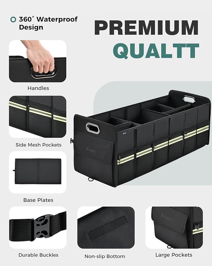 FLORICH Update Trunk Organizer for Suv, Large Truck Organizer Back Seat Storage Premium, Collapsible Multi-Compartment Car Organizers and Storage Waterproof