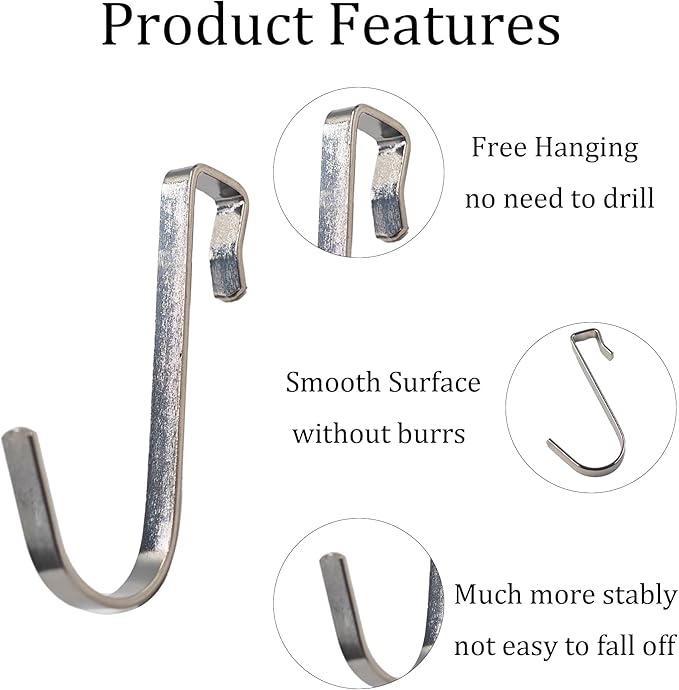 20Pcs J Shaped Stainless Steel Hanger Hook,Clip-on Wire Rack Hook, Hanging Sink Grid Hooks Wire Shelf Hooks for Kitchen Bedroom Office, Silver