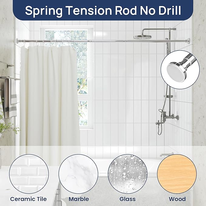 ENJOYBASICS Shower Curtain Rod 30 to 88 Inches, 1 Inch Stainless Steel Adjustable Spring Tension Rods No Drill for Bathroom, Closet, Window, Room Divider, Never Rust, Non Slip, Chrome