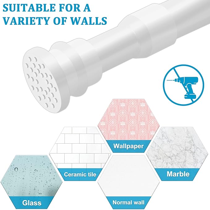 Spring Tension Curtain Rod 43-75 Inches White, Adjustable Extension Shower Curtain Rod No Drilling Heavy Duty Window Curtain Tension Rod for Windows, Bathroom, Curtain, Doorways
