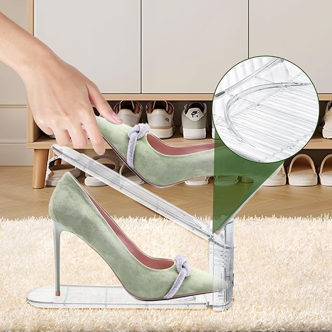 Clear Shoe Slot Organizer, 24 Pack Adjustable Shoe Slots Organizer for Closet Clear Shoe Stackers Shoe Rack Holder Shoe Space Savers for a Pair of Shoes