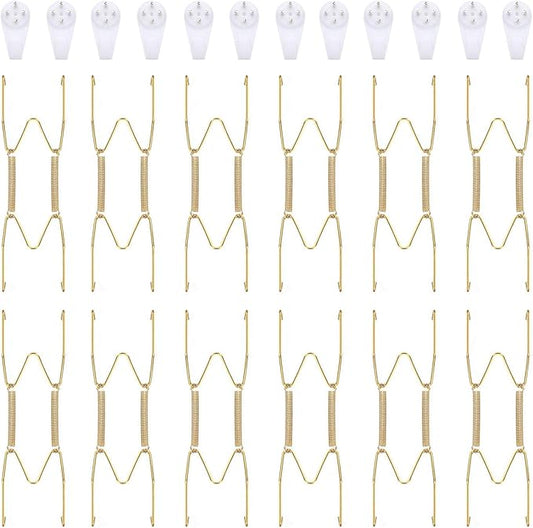 Hotop 12 Pieces Plate Hangers for Wall Stainless Steel Wire Invisible Plate Hangers Heavy Duty Display Holders with 12 Pieces Hooks for Wall Decoration(6 Inch,Gold)