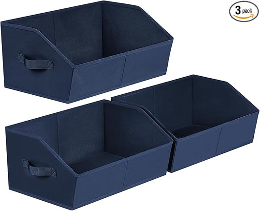 Closet Baskets for Shelves Trapezoid - Decorative Storage Baskets with Handle, Closet Bins for Organization, Shelf Storage Bins for Clothes, Books, Home, Office, 3 Pack, Navy Blue