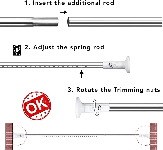 Umimile Tension Curtain Rod, 51-126 inch Adjustable Spring Shower Tension Curtain Rod, Stainless Steel Closet Rod for Windows or Shower, No Drilling, No Rust, Easy to Install
