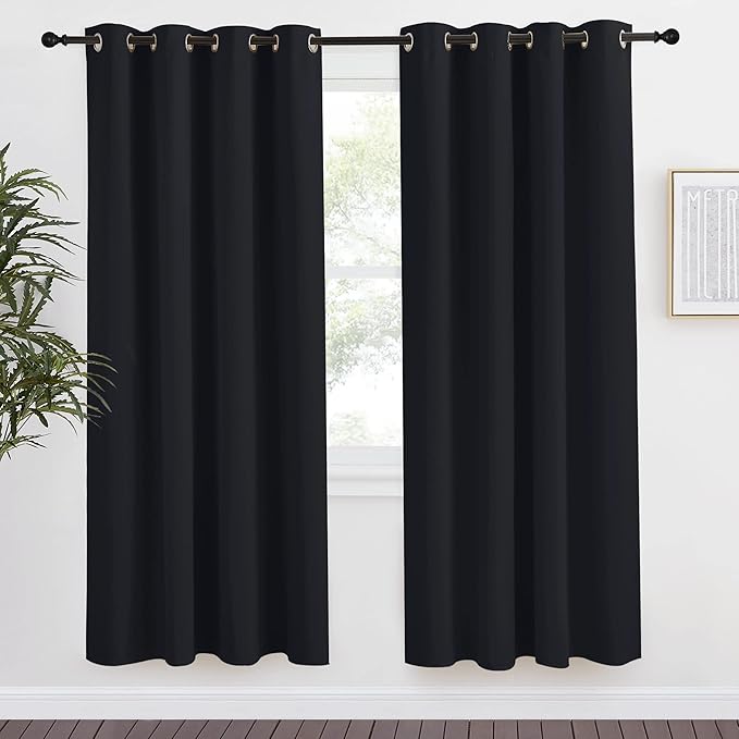NICETOWN Black Blackout Curtain 78 inch Length, W55 x L78 Inch, 8 Grommets Top, 1 Piece, Thermal Insulated Modern Window Treatment Soundproof Drape Panel for Bedroom/Living Room