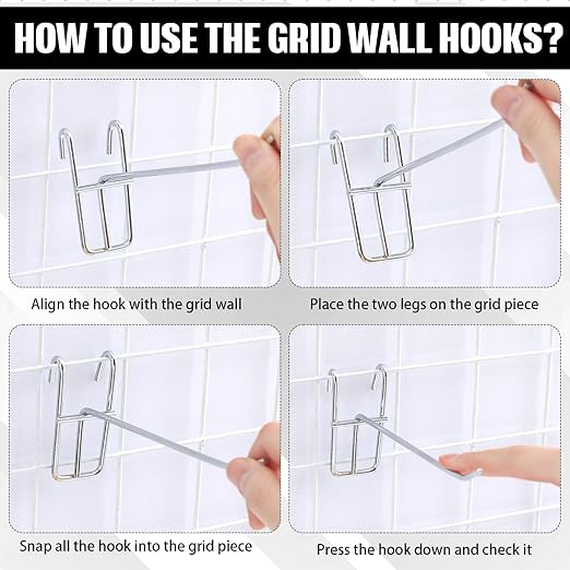 Moxweyeni 6 Inch Grid Wall Hooks 25 Pcs Gridwall Panel Hooks Store Garage Wall Mount Organizers Storage Grid Display Hangers for Retail, Craft Show, Home Setup, Customized Display (Silver)