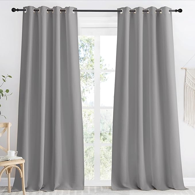 NICETOWN Blackout Curtain & Drape 96 inch Length, 55 inch Wide, Sold by 1 Panel, Silver Grey Color, Noise Reducing Drapery for Living Room/Farmhouse