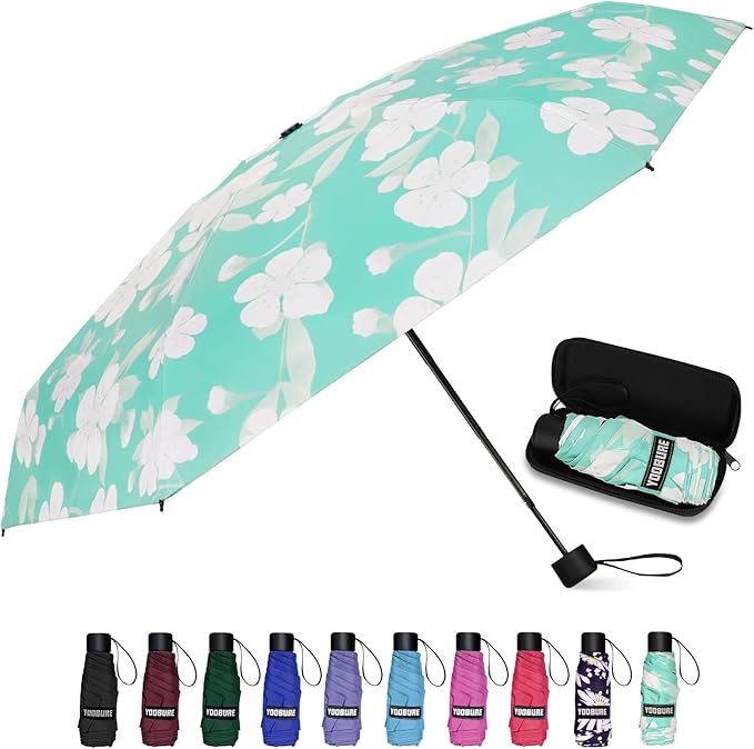 Yoobure Small Mini Umbrella with Case Light Compact Design Perfect for Travel Lightweight Portable Parasol Outdoor Sun&Rain Umbrellas