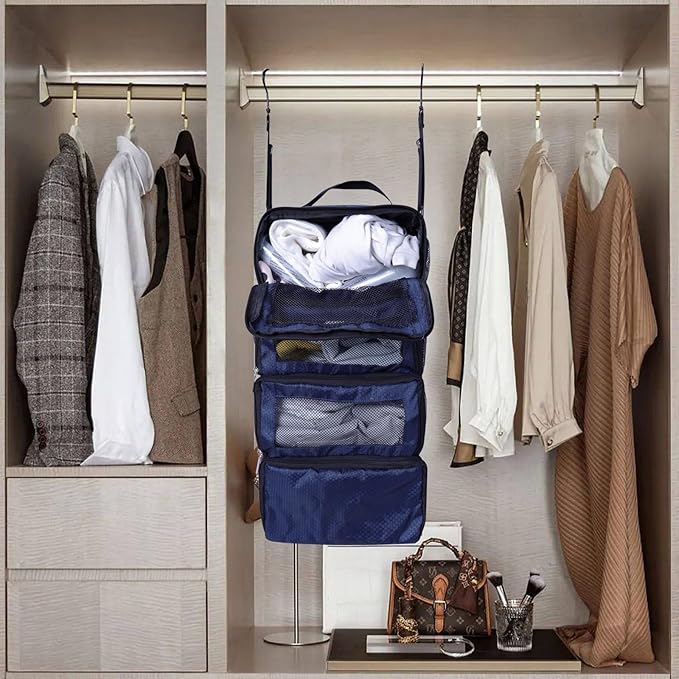 Olosar Suitcase Organizer, Travel Luggage Organizer Portable Hanging Travel Shelves Collapsible Hanging Packing Cubes for Carry on Suitcase