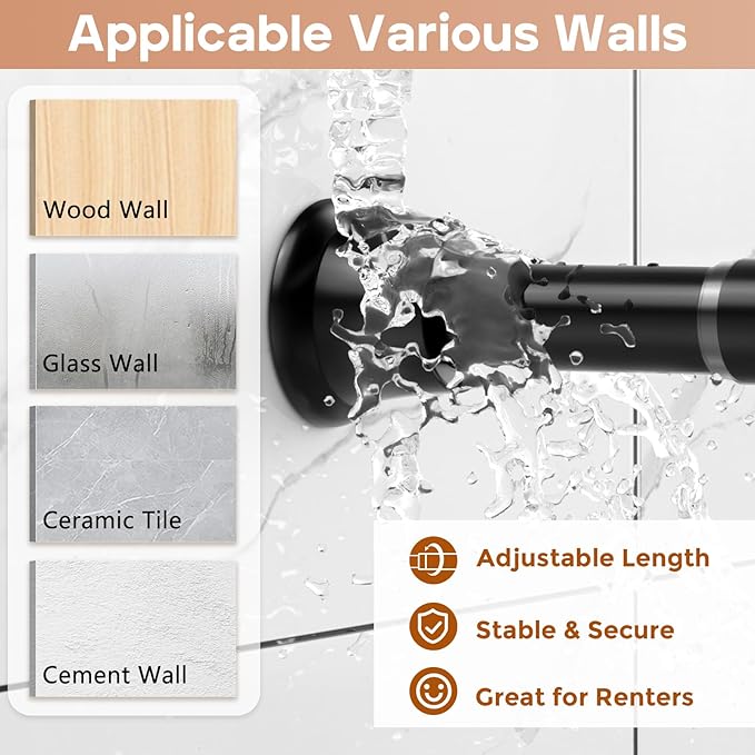 2 Pack Black Spring Tension Curtain Rods 23-46 Inch Adjustable Expandable Spring Loaded Curtain Rods No Drilling Suitable for Small Short Tension Rods 23-34 Inch Doors, Windows, Closet