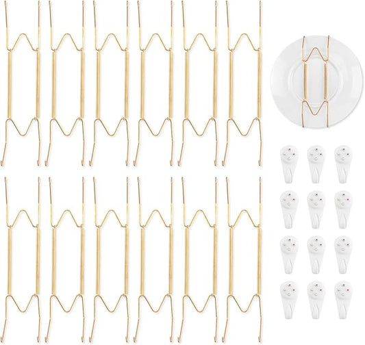 Bilillo 12 Pack Plate Hangers for the Wall, Suitable for 10-14 inch Art Plate, Stainless Steel Invisible Heavy Duty Wire Plate Holder with Wall Hooks, Plate Hangers for Displaying Plates