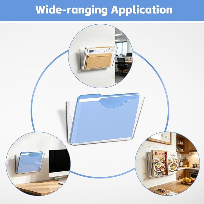 SUPEASY Clear Acrylic Wall File Organizer, One-Piece Wall Mount File Holder for Mail Magazines Letter Size Folders, Single Pocket for Office, Home or Classroom, 6 Pack Screws Not Included