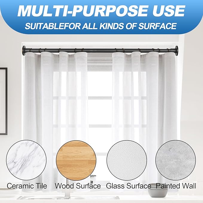 CorkLatta 2 Pack Black Shower Curtain Rod 31 to 80 Inch,1 Inch Diameter Adjustable Spring Tension Stainless Steel Telescoping Rod,Easy Install,No Rust