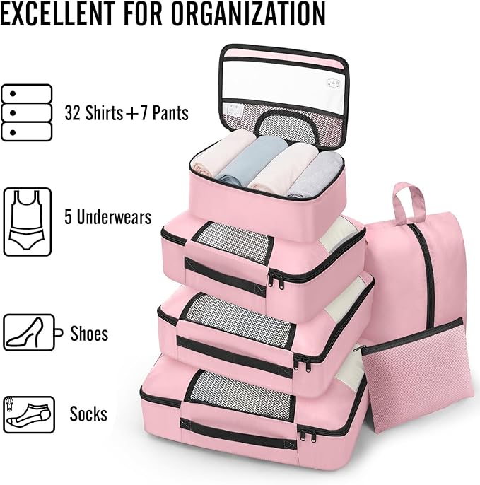 Veken 8 Set Packing Cubes for Travel Essentials, Suitcase Organizer Bags in 4 Sizes, Carry-On Luggage Accessories with Large Laundry & Shoes Bag, Must-Have for Airplane, Road Trip & Camping