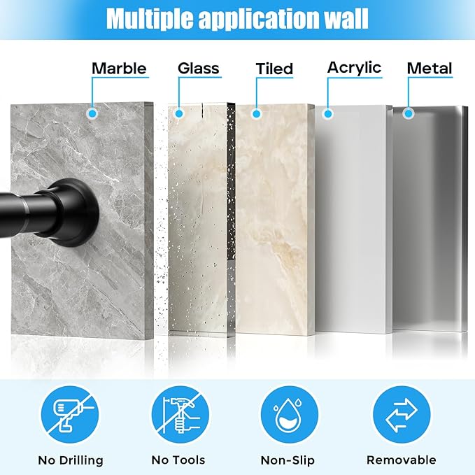 1pack Shower Curtain Rod 30-76 inch Black Tension Rod Shower rod Non Slip Adjustable Curtain Rods No Drilling Tension Curtain Rod Shower Rods for Bathroom Windows Closet
