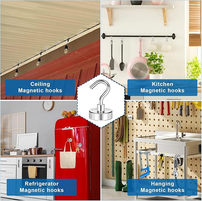 LOVIMAG Magnetic Hooks, 30lbs Strong Magnetic Hooks Heavy Duty for Cruise Cabins, Magnet Hooks Cruise Ship Essentials, Refrigerator Magnets for Hanging, Door Decor, Locker Accessories -60Packs