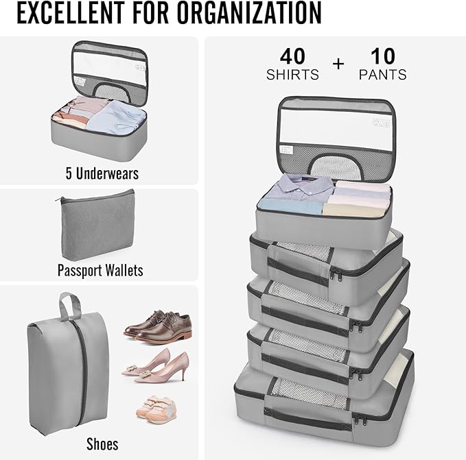 Veken 10 Set Packing Cubes for Travel Essential, Suitcase Organizer Bags in 4 Sizes, Carry-On Luggage Accessories with Large Laundry & Shoes Bag, Must-Have for Airplane, Road Trip & Camping
