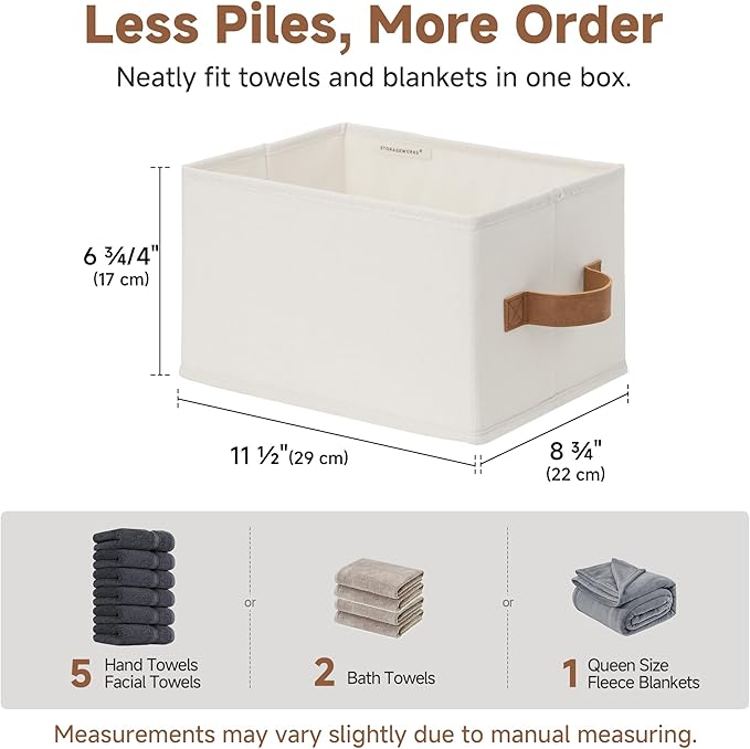 StorageWorks Closet Organizer Storage Baskets, Storage Bins for Shelves, Fabric Organization and Storage, Foldable Closet Organizer for Clothes, Ivory White, 3-Pack, Small