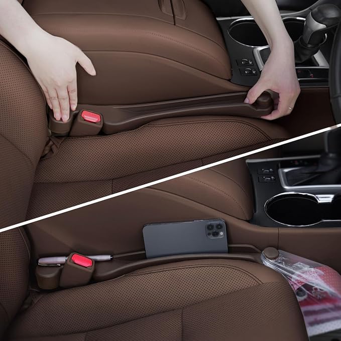 Car Seat Gap Filler 2 Pack Soft Foam Multifunctional Seat Side Gap Filler with Organizer & Hook Function, 3in1 Gap Stopper Universal Fit Car SUV Truck Fill The Gap Between Seat & Console (Espr Brown)