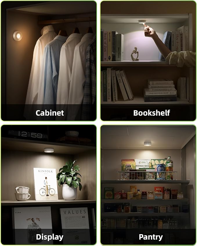 EZVALO LED Puck Lights, Rechargeable Sitck On Tap Lights, Wireless Closet Light, 3 Color Temps, Under Cabinet Lights, 2.5'' Mini Touch Light, Ideal for Kitchen,Closet,Pantry,Shelves,Camper(6 Pack)
