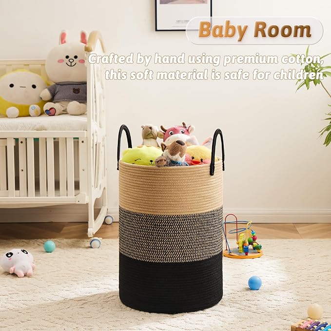 Artfeel Laundry Basket,Woven Cotton Rope Laundry Hamper,80L for Decorative Storage of Dirty Clothes,Toys and Blankets in Bathroom,Bedroom and Living Room