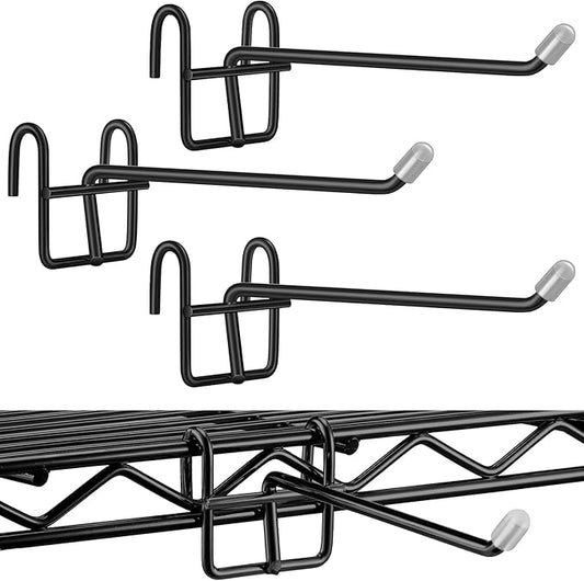 MorningRo 4 Pcs Accessory Hooks for Wire Shelving with Rubber Cover Heavy Duty Metal Hooks for Hanging Kitchen Utensils Wire Shelf Accessories Room Organization (Black)