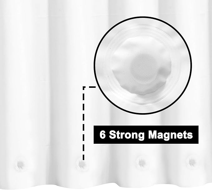 Barossa Design White Shower Curtain Liner with 6 Magnets - Waterproof PEVA Shower Liner for Bath Tub, 72" x 72" Standard Size, PVC Free & Metal Grommets - White, 72x72 (Pack of 2)