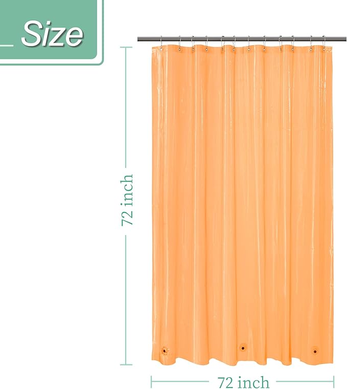 Mrs Awesome Clear Orange Shower Curtain Liner with 3 Magnets, 72x72 Premium Flexible Sturdy Plastic Shower Curtain for Bathroom Lightweight & Waterproof, Clear Orange