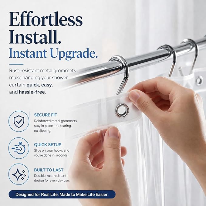 EHZNZIE White Shower Curtain Liner 36x72, PEVA Waterproof Bath Curtain, No Chemical Smell, 2 Weighted Magnets, Durable with Rustproof Metal Grommets