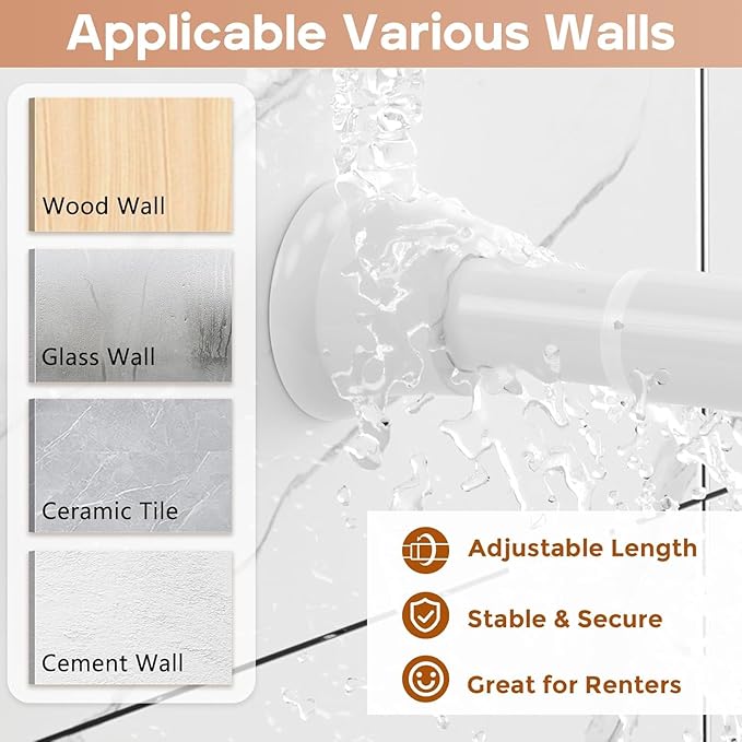 White Spring Tension Curtain Rods 30 to 63 Inch Adjustable Expandable Spring Loaded Curtain Rods No Drilling Suitable for Small Short Tension Rods 33-59 Inch Doors, Windows, Closet
