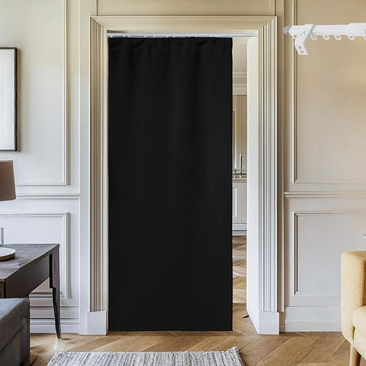 NICETOWN Doorway Curtain & Track Set, Blackout French Door Curtain with Smooth Track for Closet/Bay, Thermal Insulated Temporary Door for Living Room/Bedrrom Privacy, W 34 x L 80 in, Black, 1 Panel