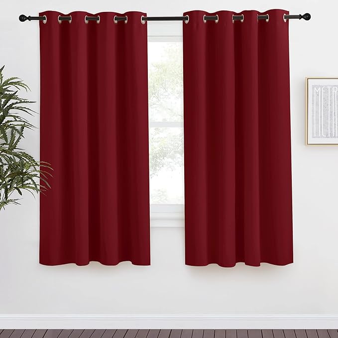 NICETOWN Blackout Curtain 57 inch Length, W55 x L57 Inch, Burgundy Red, 8 Grommets Top, 1 Piece, Thermal Insulated Modern Window Treatment Soundproof Drape Panel for Bedroom/Living Room