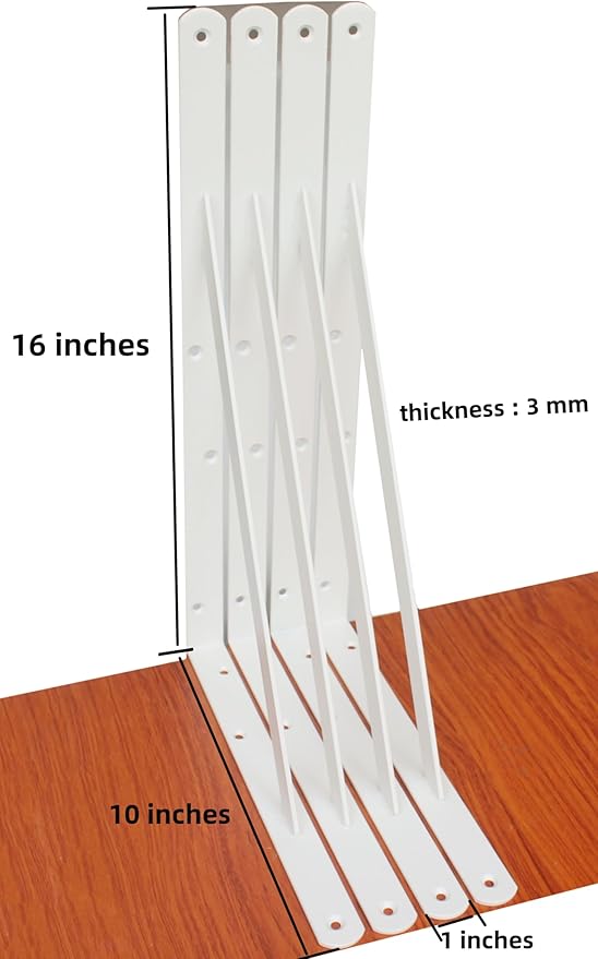 20 Pack L16 x H 10" White Heavy Duty Shelf Brackets with Screws Metal Shelf Brackets Shelf Support Angle Brackets for Shelves L Brackets Heavy Duty Floating Shelf