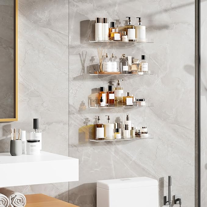 Dooiclear 6 Pack Floating Shelves for Wall, 15" Clear Book Shelf, Acrylic Floating Wall Shelf, Display Shelves Organizer for Bathroom, Classroom, Bedroom, Living Room, Kitchen, Room Decor