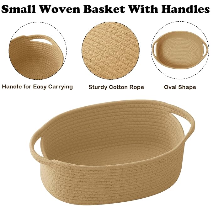 Small Woven Rope Basket-Empty Gifts Basket with Bag and Ribbons,Cute Handle Organizer Box for Birthday/Baby Shower, Toy Storage, Nursery Organizing & Shelf Decor(Jute)