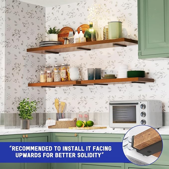 Goovilla Shelf Bracket, Heavy Duty Floating Shelf Brackets 4 inch Long, 4 Pack Brackets for Shelves, Black Coated Metal Wall Shelf Support Brackets with 1/5 Inch Thick and 160 lb. Load Capacity