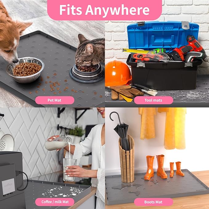 Sdpeia Under Sink Mat 22"×22" Waterproof Silicone Cabinet Liner & Sink Protector for Kitchen & Bathroom, Multi-Purpose Organizers Tray for Pets, Laundry, Cat Litter Mat,Gray