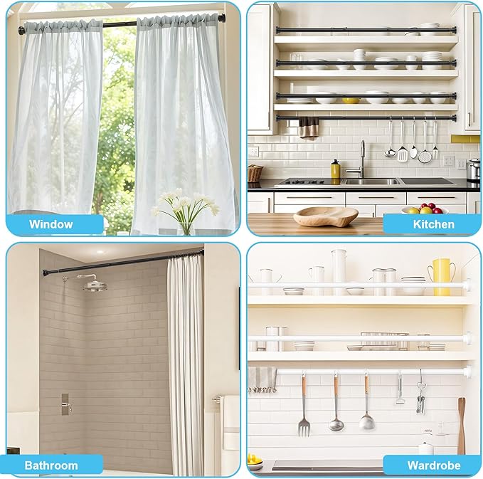 Tension Curtain Rod 30 To 49 Inch Black Tension Rods Adjustable Spring Loaded Curtain Rods 7/8" Curtains Rods No Drilling Tension Rods For Windows Bedroom Closet Doorway Door