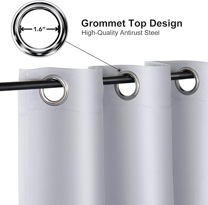 ChrisDowa Blackout Curtains 36 Inches Long for Living Room, Grommet Thermal Insulated Room Darkening Curtains for Bedroom (1 Panel Set, Greyish White, 42W x 36L)
