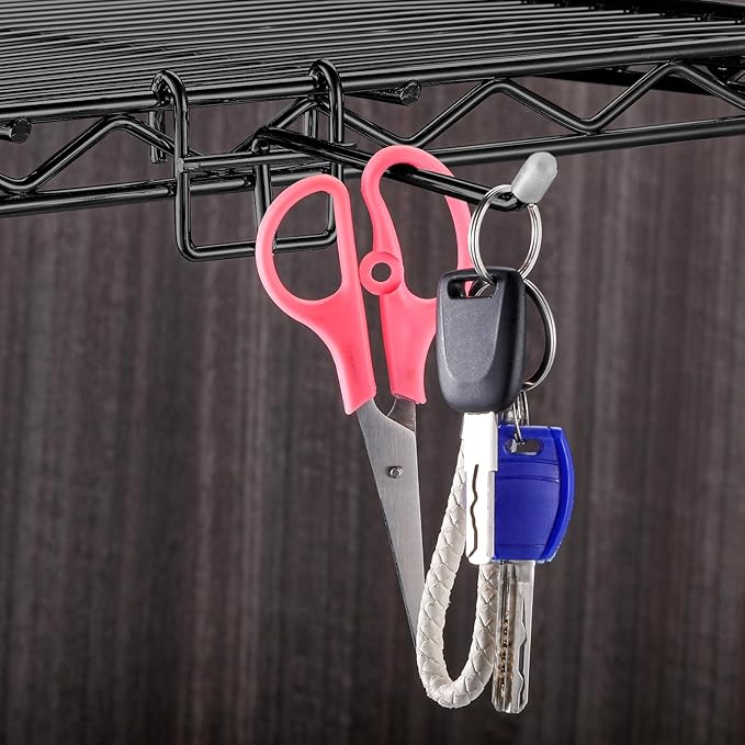 MorningRo 8 Pcs Accessory Hooks for Wire Shelving with Rubber Cover Heavy Duty Metal Hooks for Hanging Kitchen Utensils Wire Shelf Accessories Room Organization (Black)